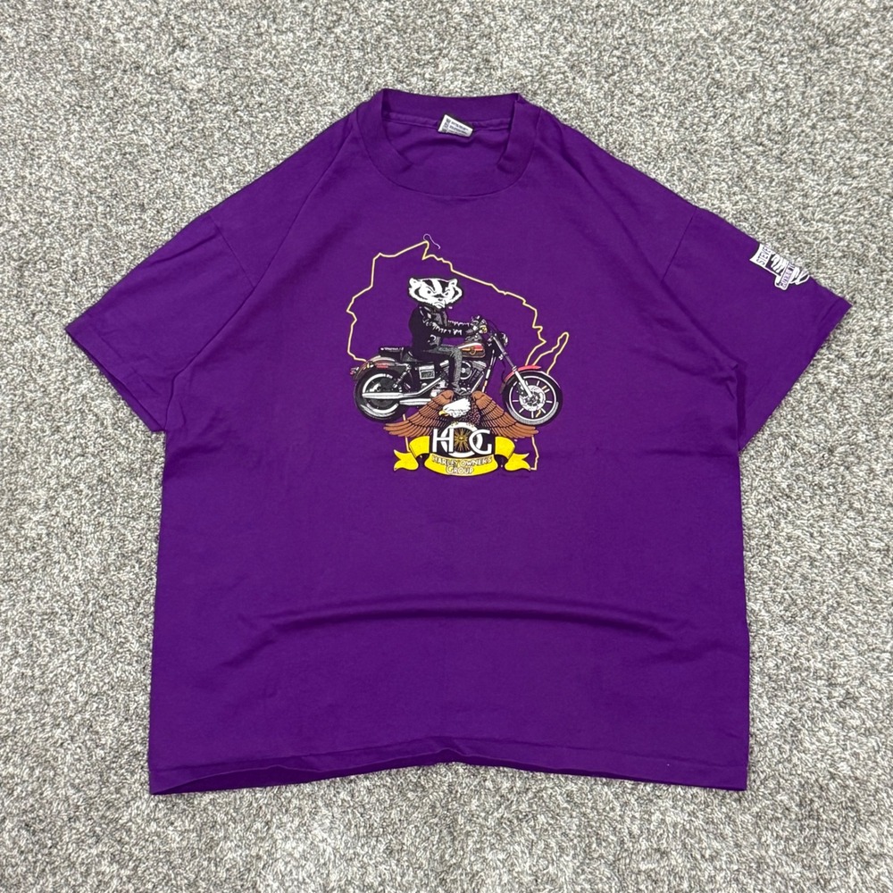 Vintage 1994 Harley Davidson HOG Wisconsin State‎ Rally T-Shirt Purple Mens 2XL